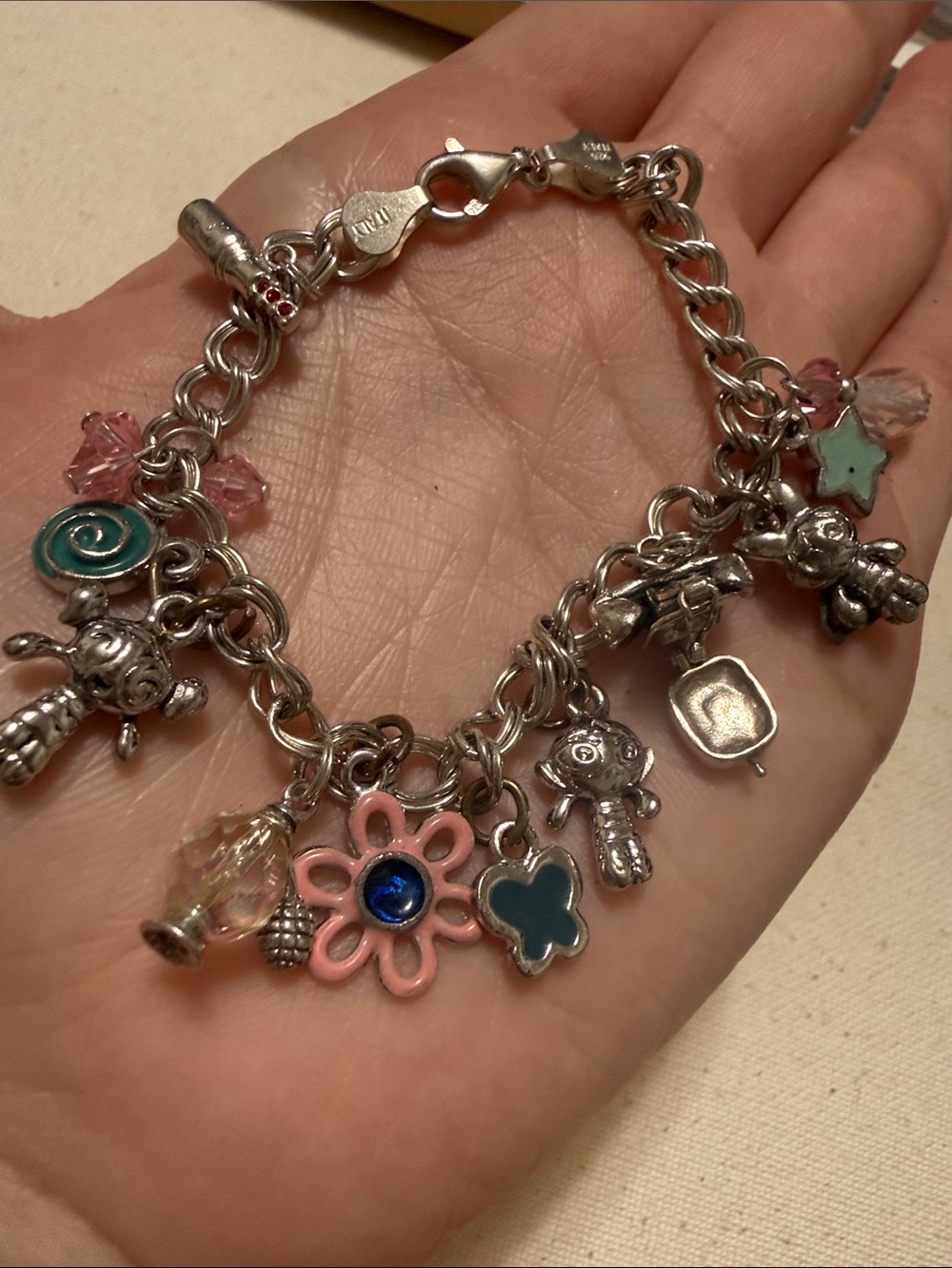 Vintage Retro Sterling Silver 925 Powerpuff Girls Charm Bracelet 7’ in